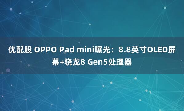 优配股 OPPO Pad mini曝光：8.8英寸OLED屏幕+骁龙8 Gen5处理器